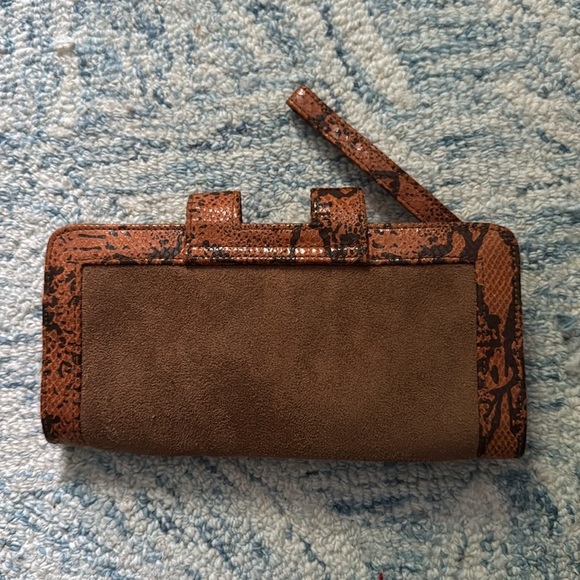 Snake skin, leather and suede zipper snap wallet clutch - Picture 2 of 4